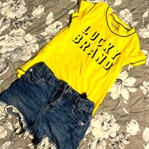 Lucky brand shirt brand new with Cherokee jean shorts 6X